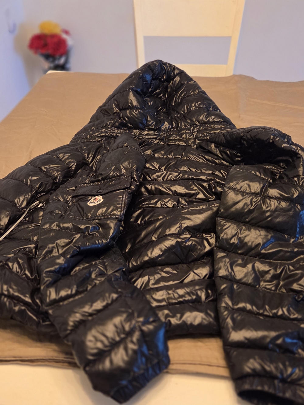 Moncler Black Shiny Puffer Jacket with Hood